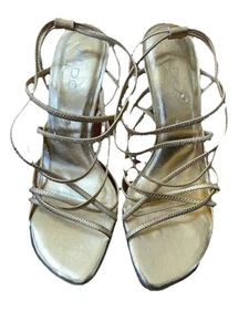 Vintage Y2K Gold Strappy  Stiletto Sandals Open Toe Heels Size 37 NWOT - Picture 1 of 4