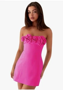 Abito corto senza spalline ritorno a casa 3D floreale mini abito da cocktail party taglia 4 - Foto 1 di 20