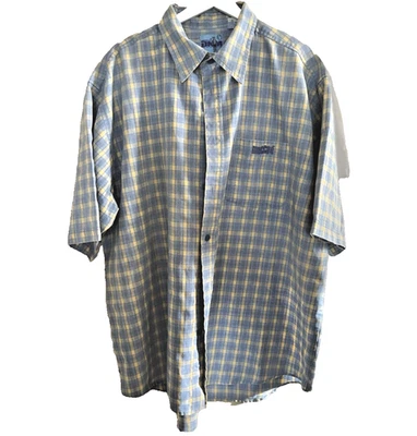 Mecca USA DMM XL Plaid Shirt Short Sleeve Button Down Blue Yellow Vintage - Image 1 of 4