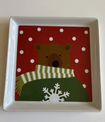 Crate & Barrel HOLIDAY CRITTERS Appetizer Plate BEAR 6” X 6” Christmas - Image 1 of 4