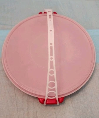VTG Tupperware Party Veggie Platter Divided Tray #405 Round Red W/ Lid & Handle - Image 1 of 3
