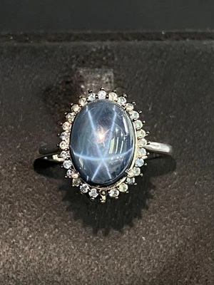 NATUR STERN SAPHIR 13X9 SAPHIR DIAMANTSCHLIFF STERLINGSILBER 925 RING - Bild 1 von 4