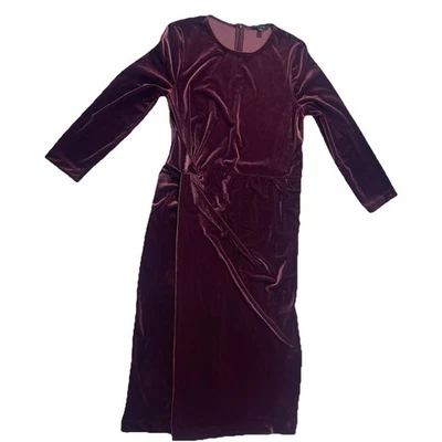 Vestido midi Banana Republic terciopelo torcido talla 10 envolvente sintético elástico borgoña O45 Foto 1 de 4