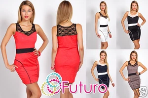 Ladies Mini Dress Sleeveless Lace Scoop Neck Bodycon Pencil Dress Tunic FC3142 - Picture 1 of 8