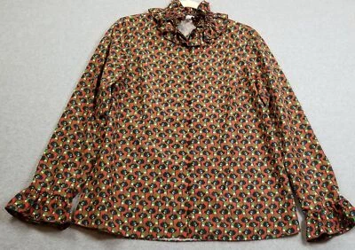 Camisa Zara Top Mujer Mediana M Estampado Completo Manga Larga Abotonada Volantes Cuello Foto 1 de 4