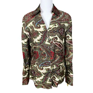 NWT VTG Talbots Pure Silk 6 Paisley V-Neck Button Long Slv Collared Blouse Top - Picture 1 of 10