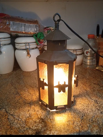 ANTIQUE COPPER PORCH LIGHT SHADE ~ AMBER GLASS  ARTS CRAFTS Hand Made Cover