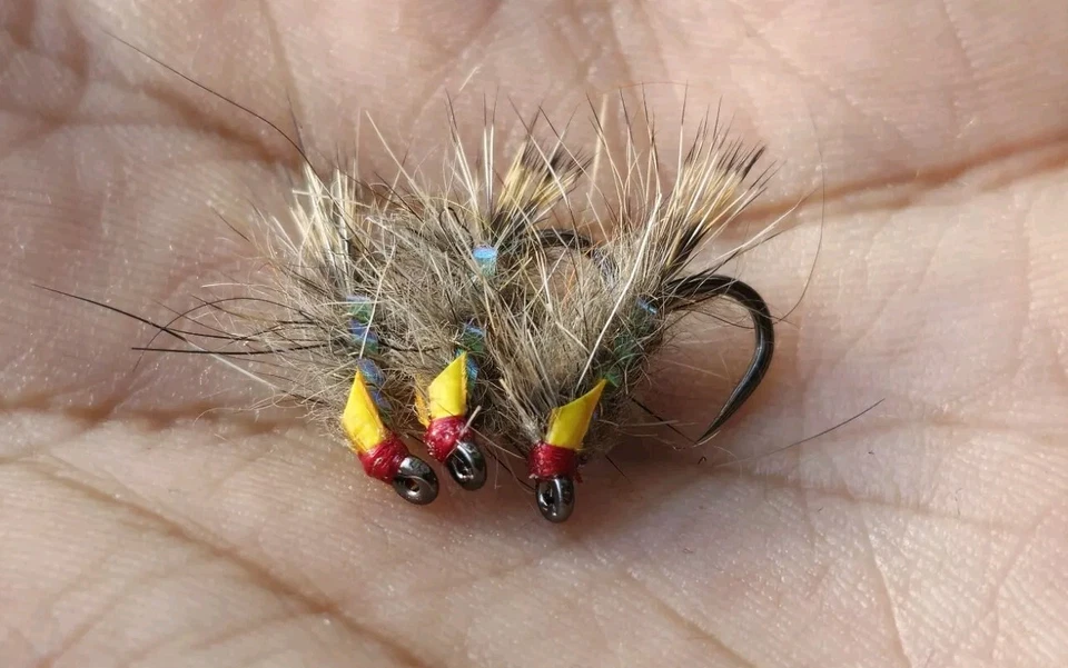 WET YOUR FLY 3 x Hasen Ohren Durchmesser hinten Größe 12. Widerhakenlos