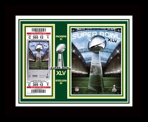 GREEN BAY PACKERS SB 45 MATTED SINGLE COLLAGE PIC OF GAME TICKET @GAME PROGRAM - Picture 1 of 1