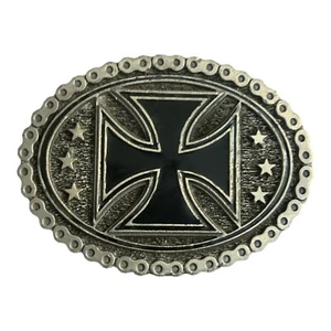 Vintage Belt Buckle Mens Cross Metal Enamel Silvertone EJC 2004 BBCH6 USA 3.5” - Picture 1 of 3