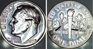 Moneta Roosevelt in argento 1963 Proof. Bellissima tonalità arcobaleno. Vedi video. - Foto 1 di 5