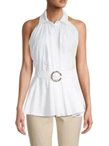 ELIE TAHARI​Pleated Halterneck Blouse Size S white  - Picture 1 of 9