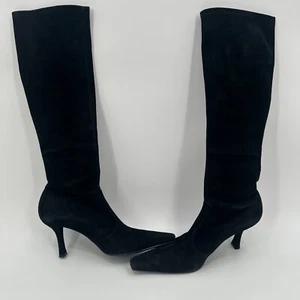 Botas hasta la rodilla Stuart Weitzman para mujer 7,5 negras gamuza tacón Stilleto punta en punta - Imagen 1 de 9