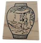 Great Impressions Rubber Stamp Oriental Vase Asian Boat Cherry Blossoms Crafts