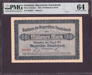 Germany Bayerische Staatsbank 50 Millionen Mark 1923 Pick-UNL Ch UNC PMG 64 - Picture 1 of 2