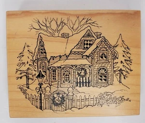 PSX K-347 Victorian Christmas House Holiday Snow Rubber Stamp 1991 Wreaths - Picture 1 of 5