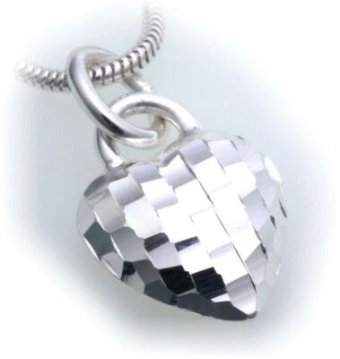 Ciondolo Cuore Vero Argento 925 Sfaccettato Lucido IN Plastica Sterling Unisex - Immagine 1 di 2