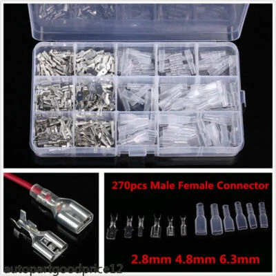 270pcs 2.8mm 4.8mm 6.3mm macho + fêmea pá crimpagem terminal conector kit carro automático - Imagem 1 de 4