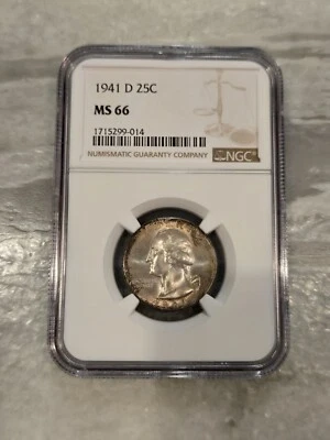 1941-D 25C NGC MS66 - Cuarto de Washington Foto 1 de 2
