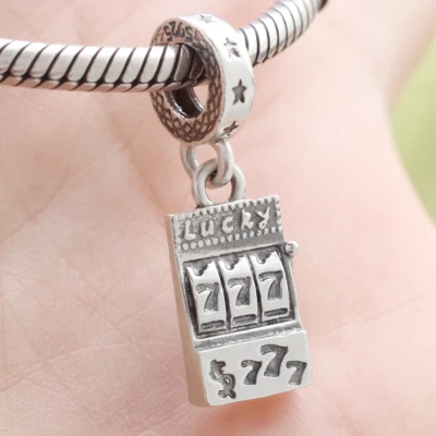 925 Sterling Silver Slot Machines Charm Casino Game One Armed Bandit Lucky Charm - Image 1 of 4