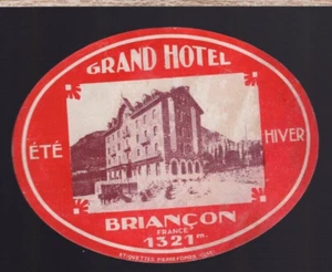 Etiqueta de equipaje 3 3/4" x 4 3/4" ovalada "Grand Hotel, Briancon Francia - Imagen 1 de 1
