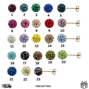 14K Yellow Gold Round Crystal Ball Push Back Stud Earrings 12 mm - Picture 1 of 2