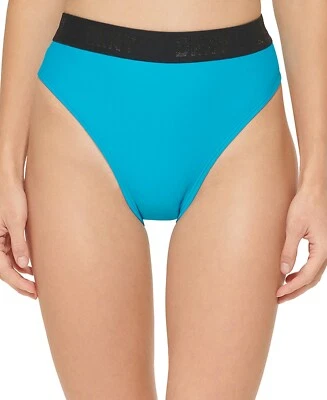DKNY Women's Blue High-Waist Logo Bikini Bottoms - M - Blue - Image 1 of 3