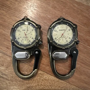 2 Dakota Clip Watches Microlight Antique Brass tone Case With Ivory Dial READ - Picture 1 of 5