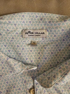 Polo de golf Peter Millar Summer Comfort XL McCarthy azul y turquesa patrón de abanico - Imagen 1 de 3