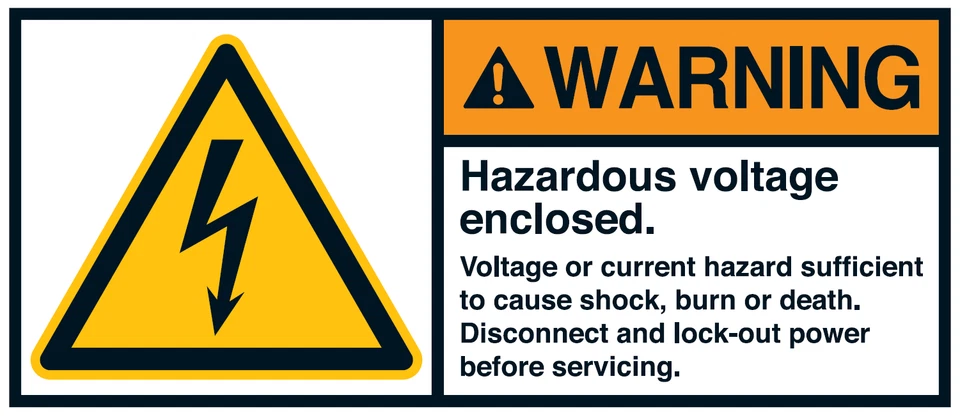 MBS-SIGNS® Warnaufkleber "WARNING Hazardous voltage enclosed." engl. 35x80/45x100/70x160mm