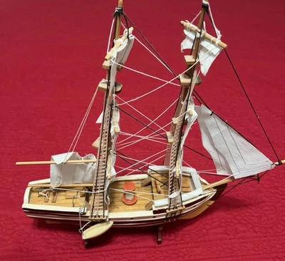 Wooden Model Brigantine 2 Masted Sailing Vessel Decorative - Image 1 of 4