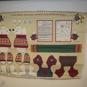 VINTAGE Concord Fabric Holiday On Ice Polar Bear Doll Cut & Sew Panel Christmas - Picture 1 of 9