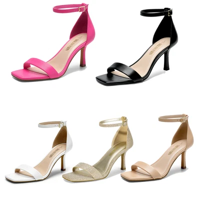 Sandalias de tacón de aguja alto con correa para el tobillo cuadrada punta abierta para mujer Foto 1 de 2