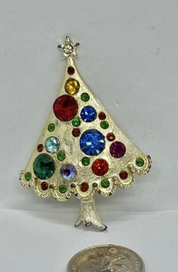 Juego de broches vintage de bisel multicolor pedrería árbol de Navidad tono dorado - Imagen 1 de 5