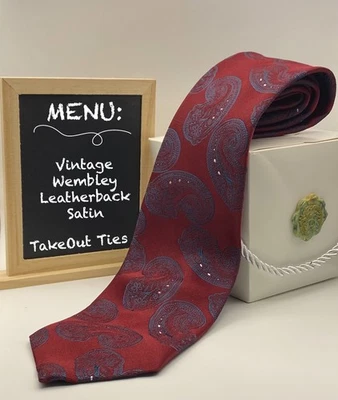 Corbatas para llevar - Vintage WEMBLEY, rojo/azul cachemir satinado, 58x3,5", Stk#079PRP Foto 1 de 4