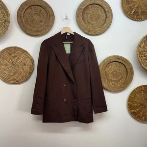 NUEVA CHAQUETA BLAZER H&M neutra minimalista marrón oscuro con cuello de botones de gran tamaño XS - Imagen 1 de 5