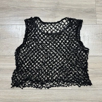 Camiseta sin mangas recortada de crochet de lentejuelas negra mediana/grande sin etiqueta de marca Foto 1 de 4