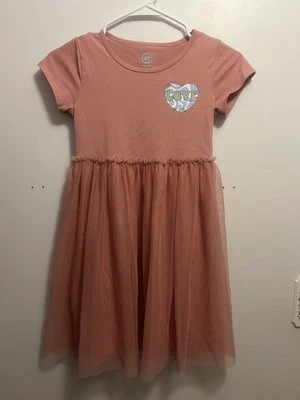 Wonder Nation Girls Coral Tutu Dress M(7-8) W/Heart And “love” On Front - Image 1 of 4
