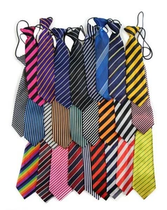 Boys Satin Necktie Elastic Kids Party Wedding School Neck Tie -30 Stripe Styles! - Picture 1 of 83