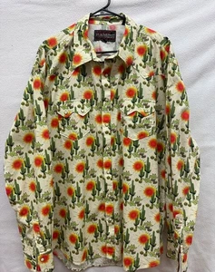 Rock & Roll Cowboy XXL Western Shirt Cactus & Sun Design Pearl Snap Cotton Beige - Picture 1 of 6