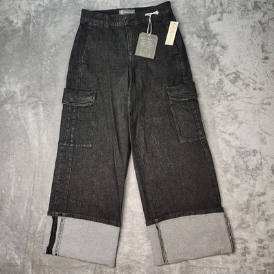 Democracy Skyrise Jeans Womens 6 Black Cuffed Wide Leg Cargo Pants Boho New - Image 1 of 4