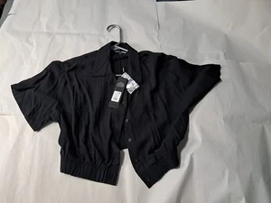 Fashion Nova Womens Shirt Size Small Color Black Casual Button Up Short Sleeve - Picture 1 of 3