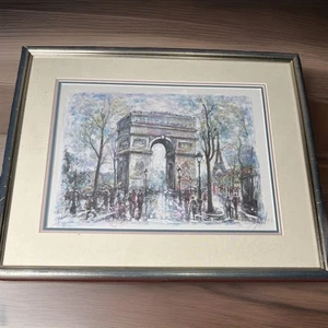 Stampa vintage Parigi Arco di Trionfo incorniciata firma Jorol 96 - Foto 1 di 8
