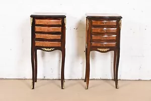 Petite French Provincial Louis XV Mahogany and Burl Wood Nightstands, Pair - Picture 1 of 11
