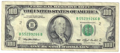 1993 100$ FRN - SP w/ security thread - B55299266B - Rare - #17241 - Free Ship! - Image 1 of 2