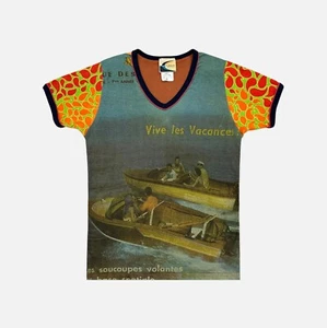 Rare Vintage Custo Barcelona Printed Short Sleeve V-Neck Cotton Baby Tee T-Shirt - Picture 1 of 5