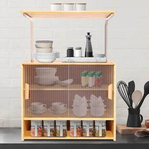 Pantry Storage Cabinet with Microwave Space Freestanding Floor Bathroom Cabinet - Picture 1 of 17