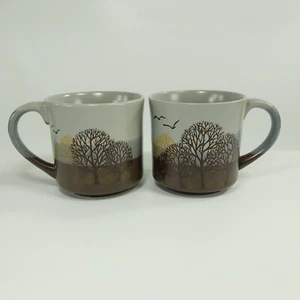 Set of 2 Tree & Bird Coffee Mugs 11oz Brown & Gray - Picture 1 of 14
