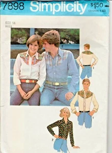 Vintage 1977 Simplicity 7898 Western Yoked Women's shirt Size 14 uncut - Picture 1 of 2
