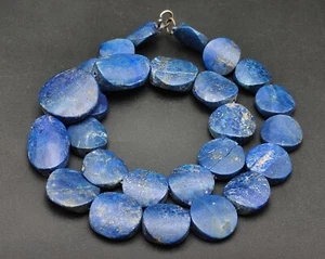 Ancient Egypt Style BRIGHT BLUE Lapis w/Pyrite Carved Coin Beads Necklace #CP989 - Picture 1 of 4
